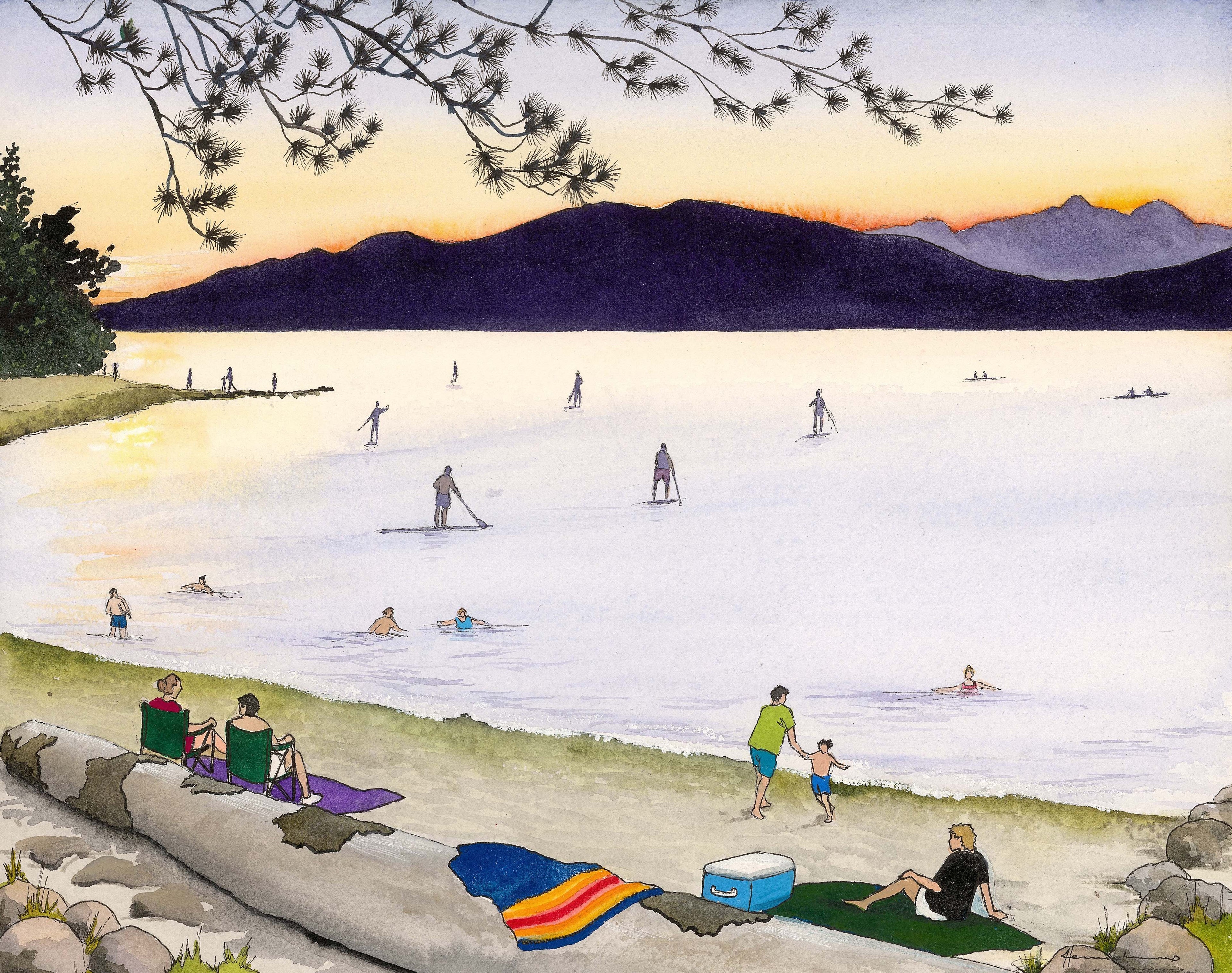 Paddleboarding at Dusk, Spanish Banks